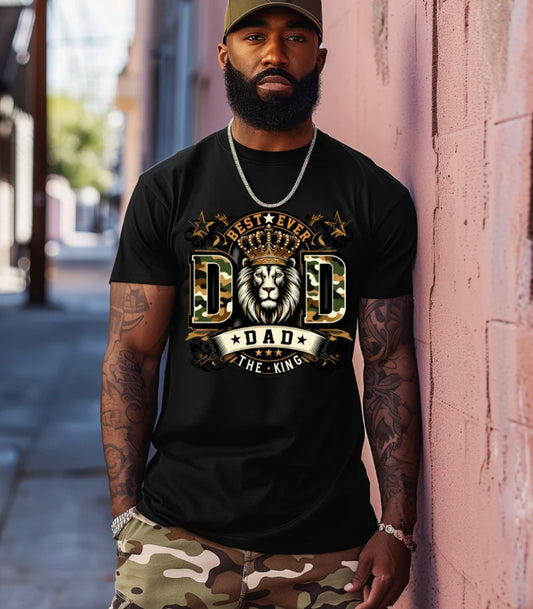 Best Ever Dad T-Shirt – "Dad The King" Camouflage Lion